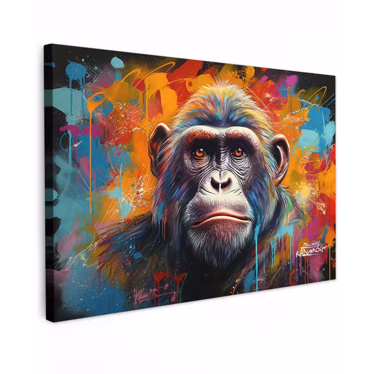 Aap - Gorilla - Graffiti - Dieren - Kleuren canvas 2cm klein -z3d