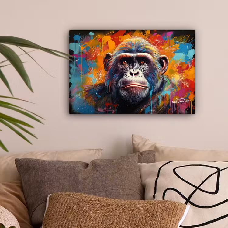 Aap - Gorilla - Graffiti - Dieren - Kleuren canvas 2cm klein -sfeer1
