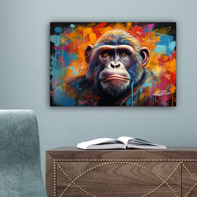 Aap - Gorilla - Graffiti - Dieren - Kleuren canvas 2cm klein -sfeer4