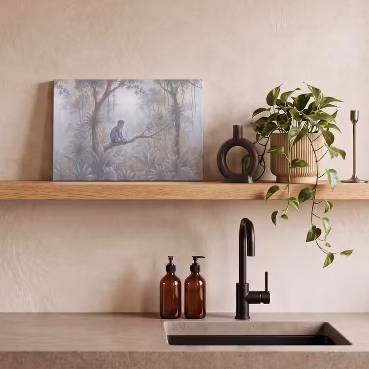 Aap - Boom - Jungle - Natuur - Grijs canvas 2cm klein -sfeer3