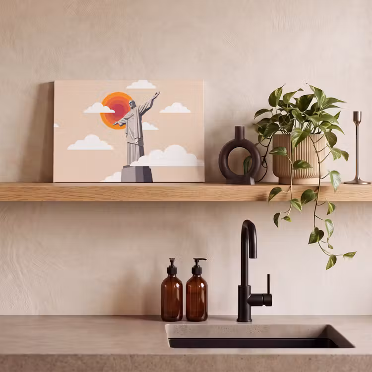 Monument - Stad - Zonsondergang - Minimalistisch - Oranje canvas 2cm klein -sfeer3