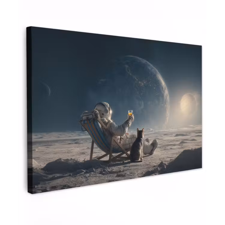 Maan - Kat - Astronaut - Ruimte canvas 2cm klein -z3d