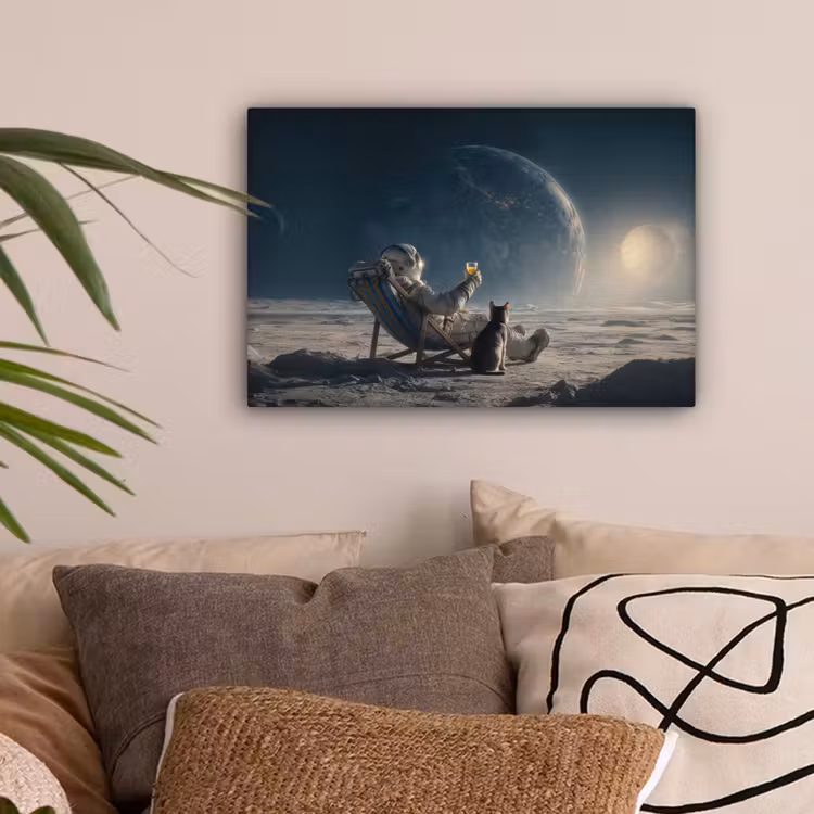 Maan - Kat - Astronaut - Ruimte canvas 2cm klein -sfeer1