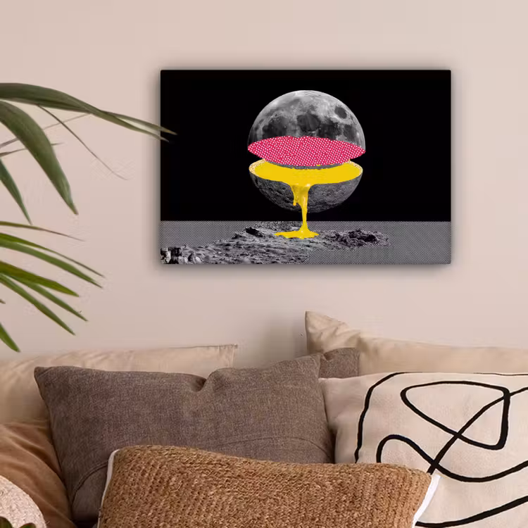 Maan - Geel - Roze - Zwart canvas 2cm klein -sfeer1