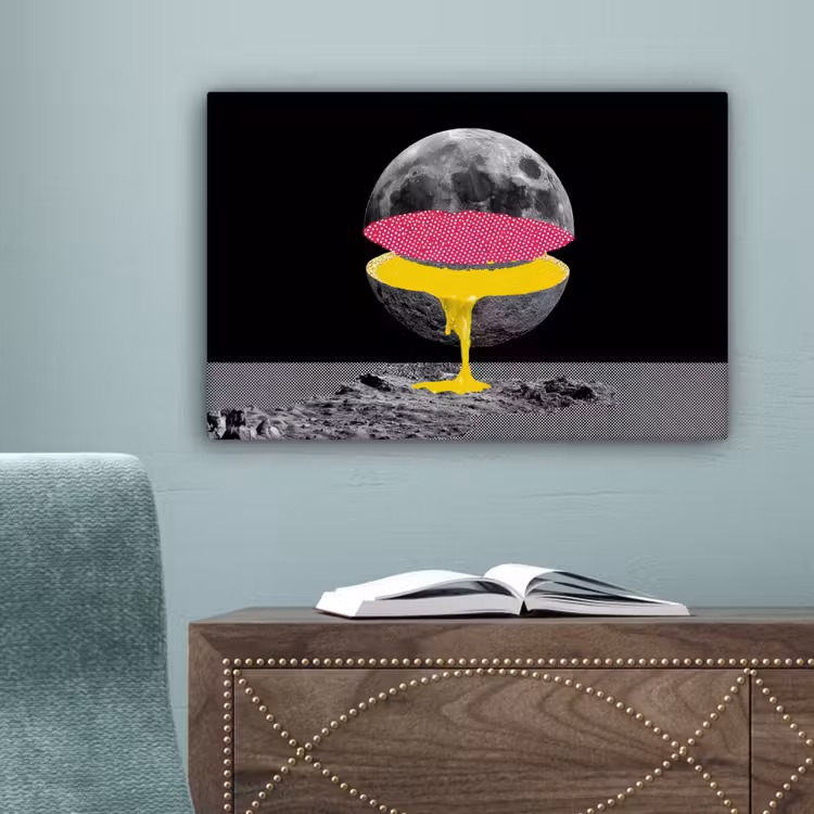 Maan - Geel - Roze - Zwart canvas 2cm klein -sfeer4