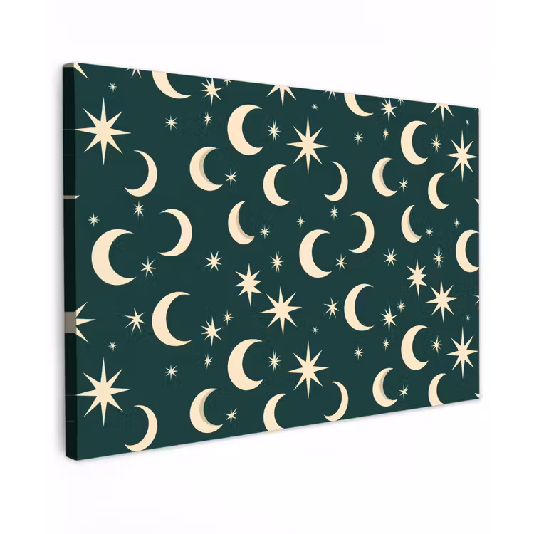 Manen - Sterren - Groen canvas 2cm klein 34 -z3d
