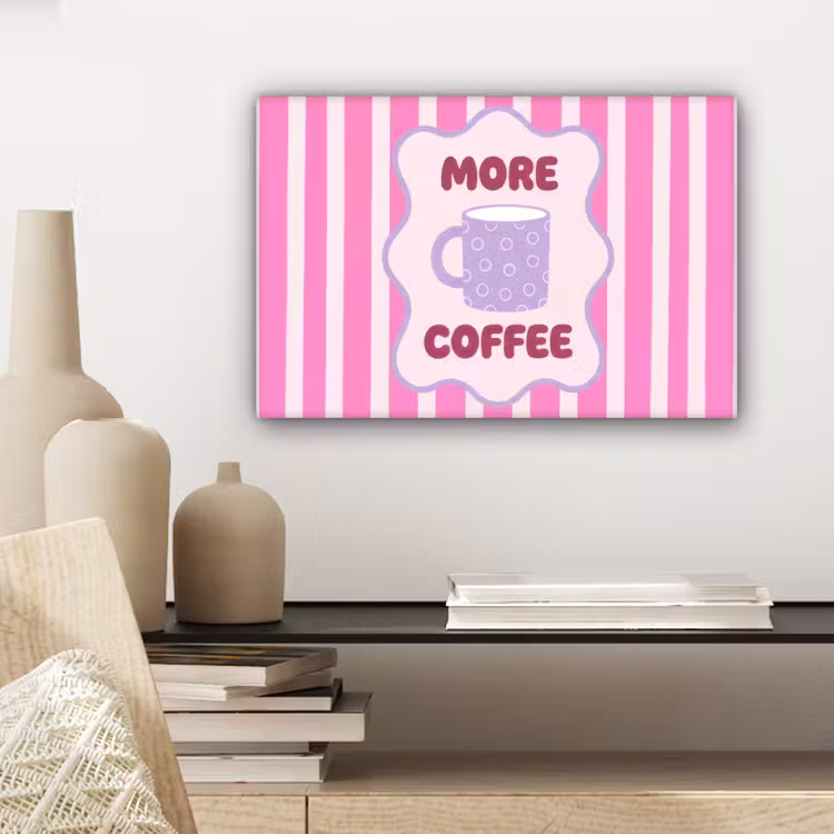 More coffee - Roze - Paars - Strepen - Mok canvas 2cm klein -sfeer6