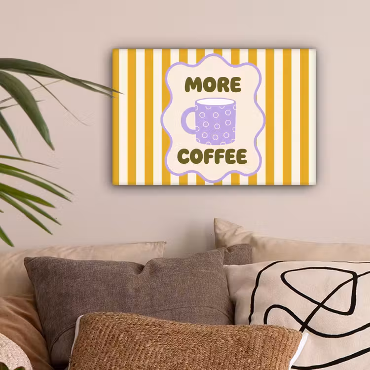 More coffee - Geel - Paars - Strepen - Mok canvas 2cm klein -sfeer1