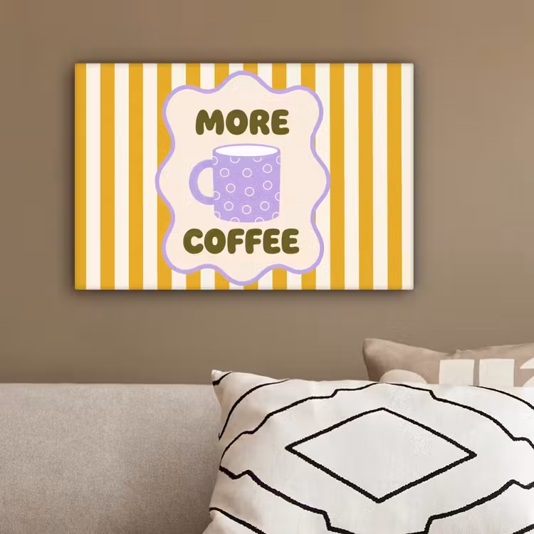 More coffee - Geel - Paars - Strepen - Mok canvas 2cm klein -sfeer3