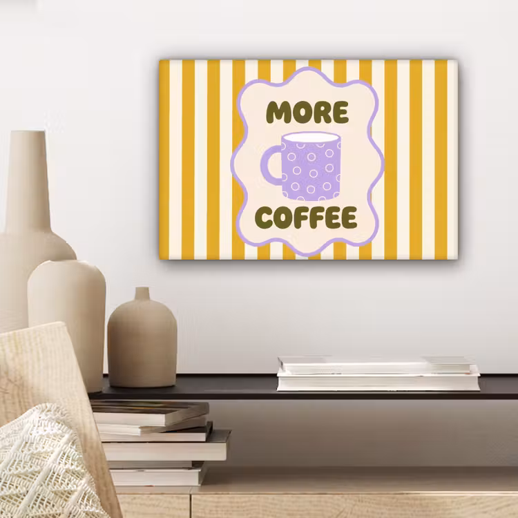 More coffee - Geel - Paars - Strepen - Mok canvas 2cm klein -sfeer6