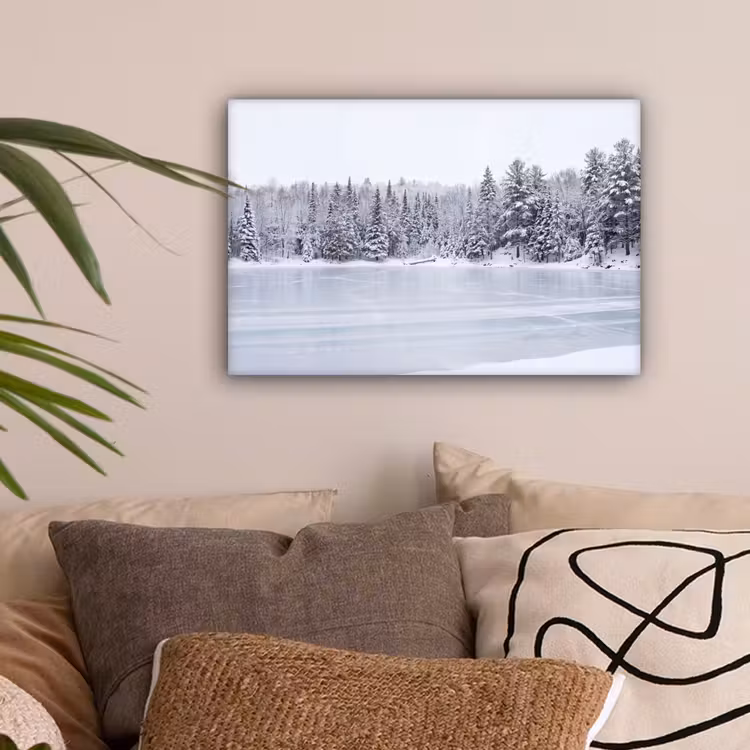 Meer - Dennen - IJs - Winter - Rustgevend canvas 2cm klein -sfeer1