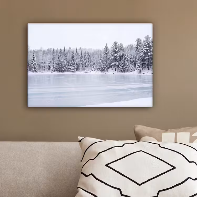 Meer - Dennen - IJs - Winter - Rustgevend canvas 2cm klein -sfeer3