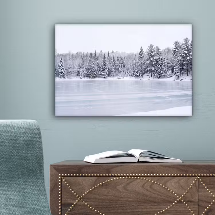 Meer - Dennen - IJs - Winter - Rustgevend canvas 2cm klein -sfeer4