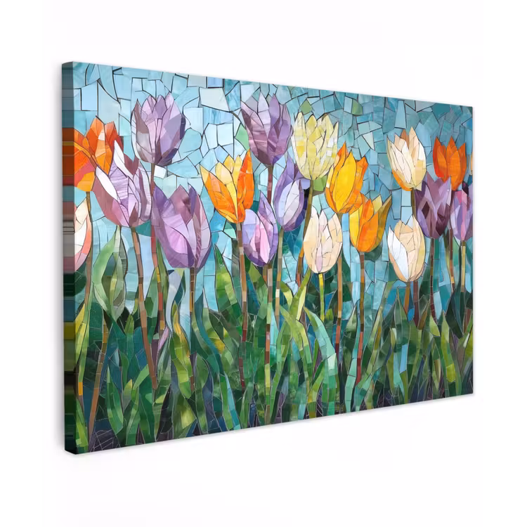 Mozaïek - Veld - Tulpen - Kleurrijk canvas 2cm klein -z3d