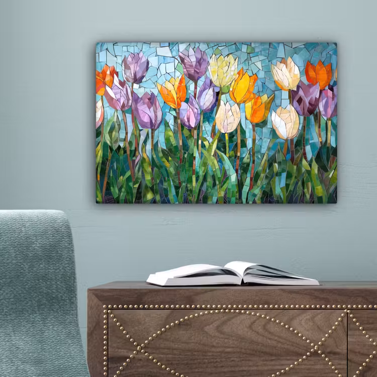 Mozaïek - Veld - Tulpen - Kleurrijk canvas 2cm klein -sfeer4