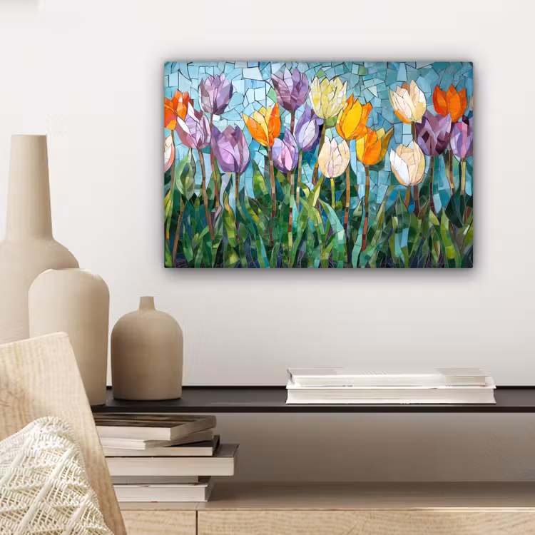 Mozaïek - Veld - Tulpen - Kleurrijk canvas 2cm klein -sfeer6