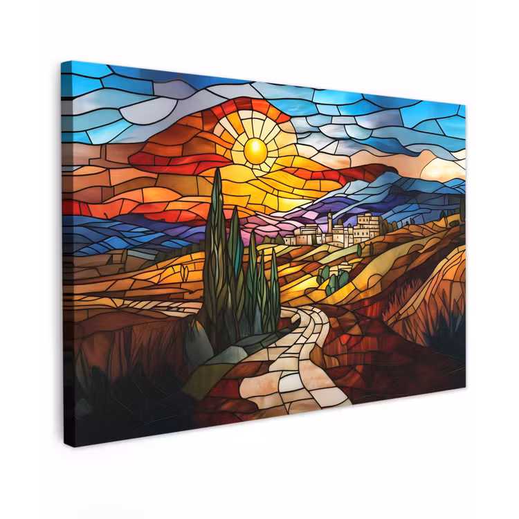 Mozaïek - Zon - Landschap - Dorp canvas 2cm klein -z3d