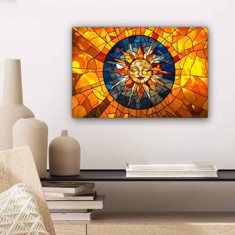 Mozaïek - Zon - Geel - Cirkel canvas 2cm klein -sfeer6