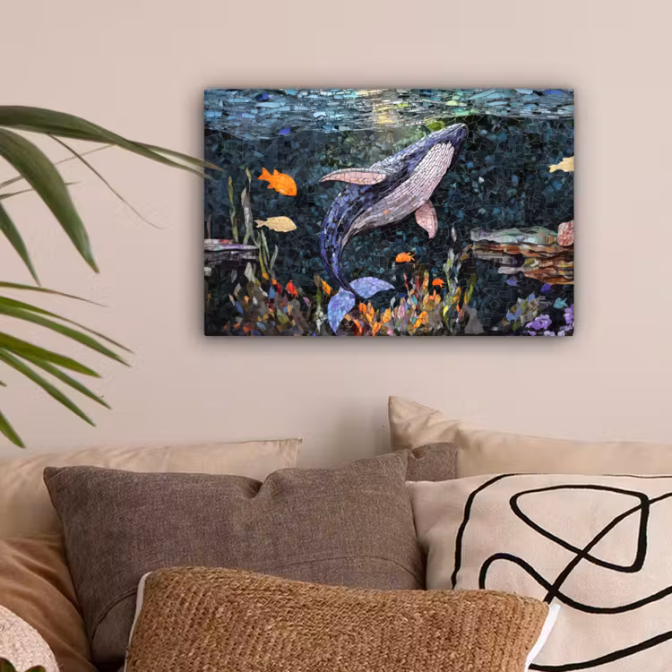 Mozaïek - Walvis - Koraal - Water canvas 2cm klein -sfeer1