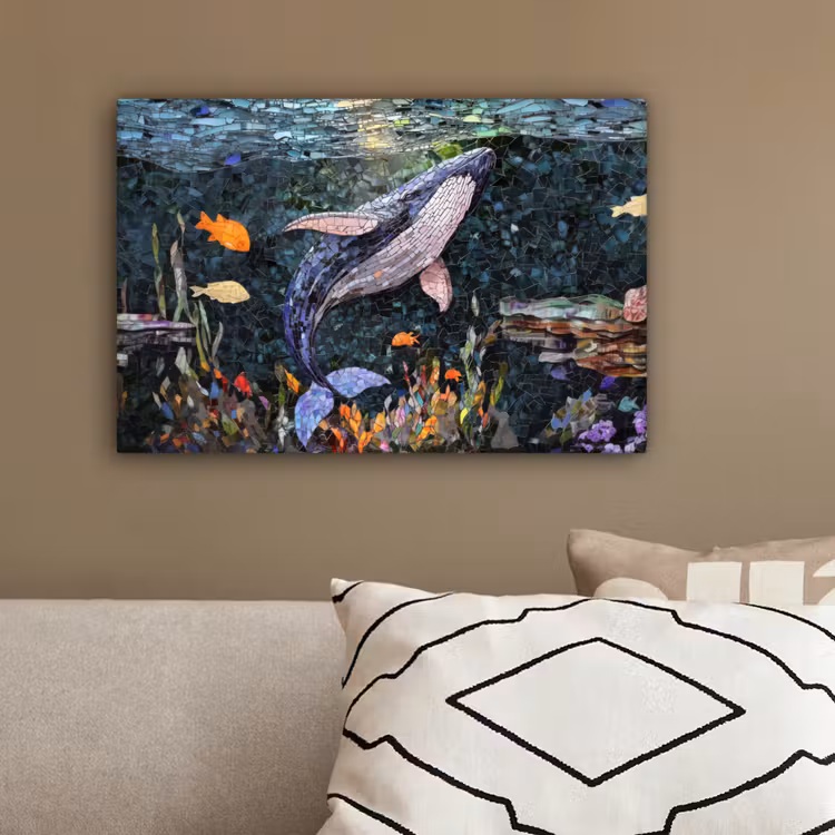 Mozaïek - Walvis - Koraal - Water canvas 2cm klein -sfeer3