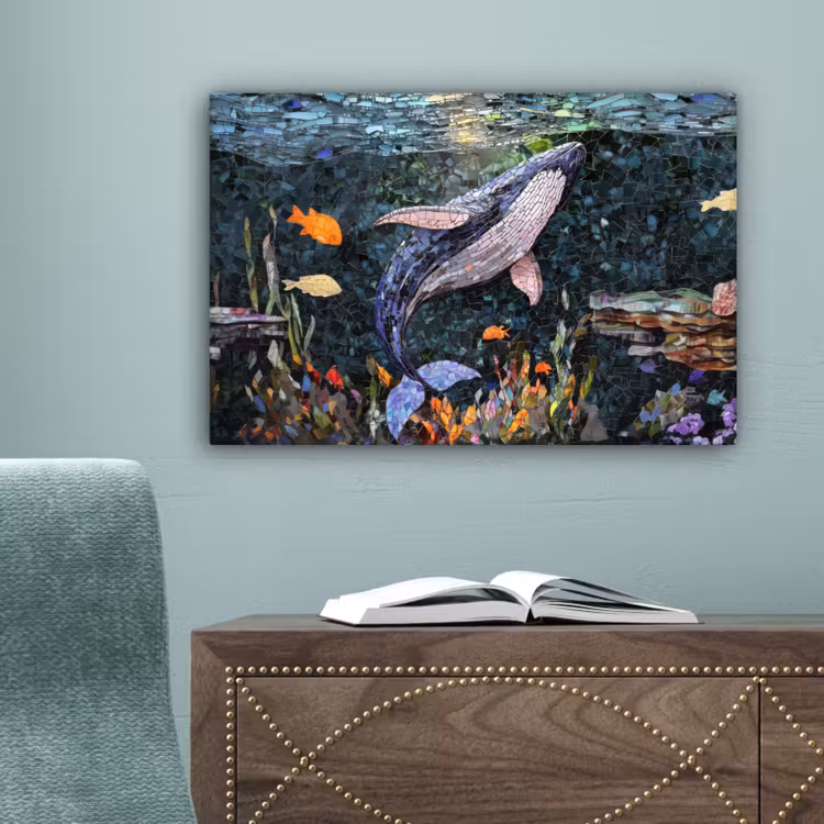 Mozaïek - Walvis - Koraal - Water canvas 2cm klein -sfeer4