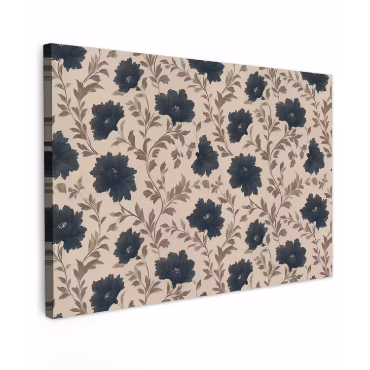 Motief - Bloemen - Zwart - Beige canvas 2cm klein 34 -z3d