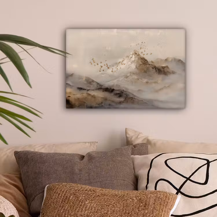 Berglandschap - Mist - Penseelstreken canvas 2cm klein -sfeer1