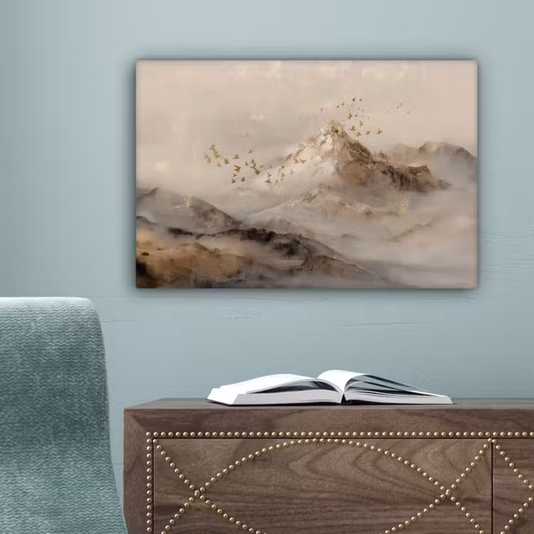 Berglandschap - Mist - Penseelstreken canvas 2cm klein -sfeer4