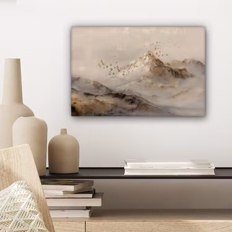 Berglandschap - Mist - Penseelstreken canvas 2cm klein -sfeer6