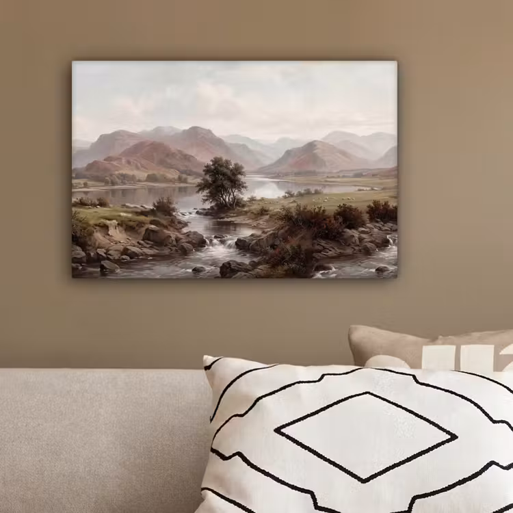 Berglandschap - Meer - Bergen - Vallei - Klassiek canvas 2cm klein -sfeer3