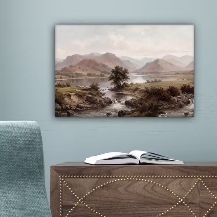 Berglandschap - Meer - Bergen - Vallei - Klassiek canvas 2cm klein -sfeer4