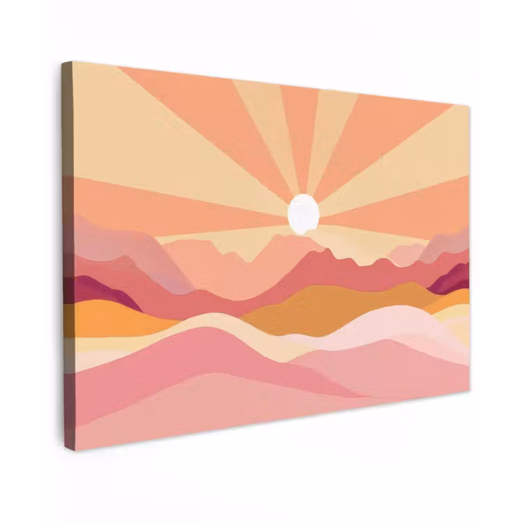 Bergen - Abstract - Zonnestralen - Roze canvas 2cm klein -z3d