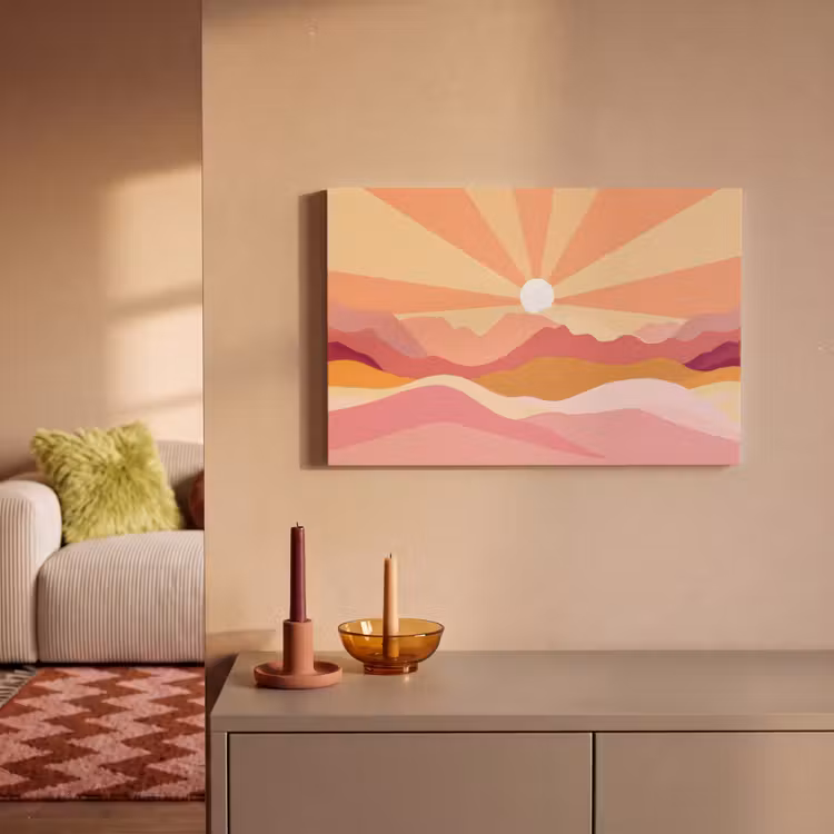 Bergen - Abstract - Zonnestralen - Roze canvas 2cm klein -sfeer1