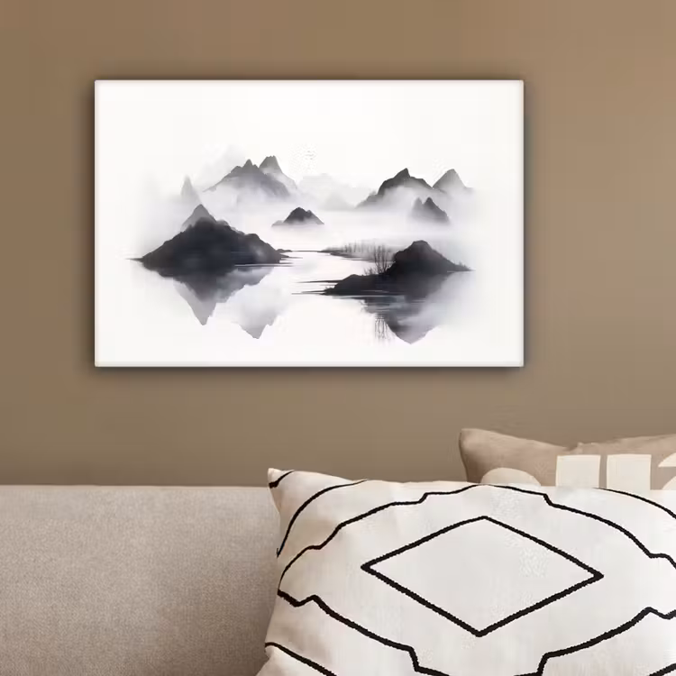 Bergen - Mistig - Water - Wit canvas 2cm klein -sfeer3