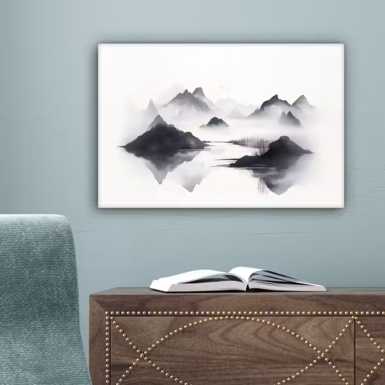Bergen - Mistig - Water - Wit canvas 2cm klein -sfeer4