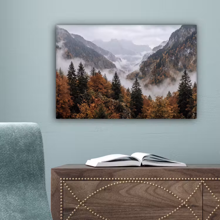 Bergen - Vallei - Mist - Herfst - Natuur canvas 2cm klein -sfeer4
