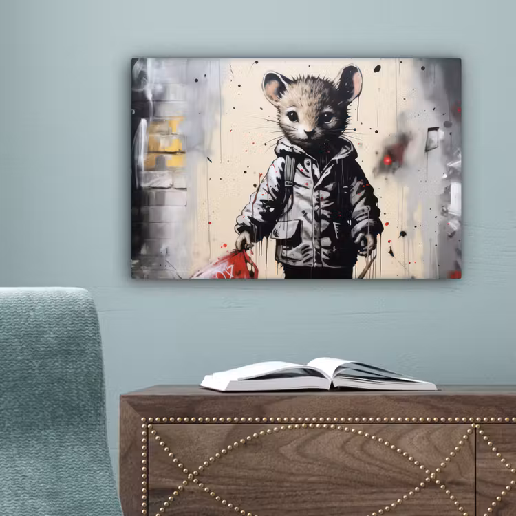 Muisje - Rood - Graffiti canvas 2cm klein -sfeer4