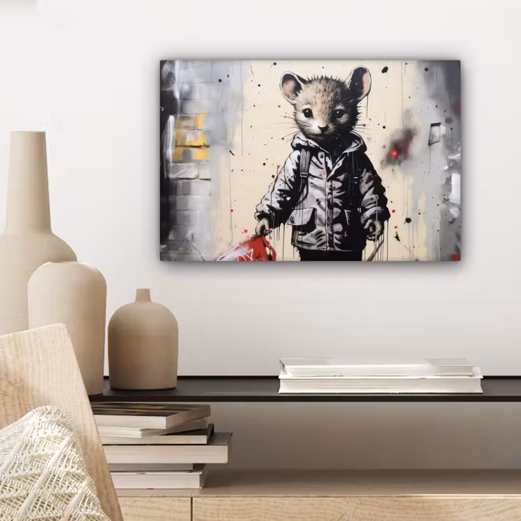 Muisje - Rood - Graffiti canvas 2cm klein -sfeer6