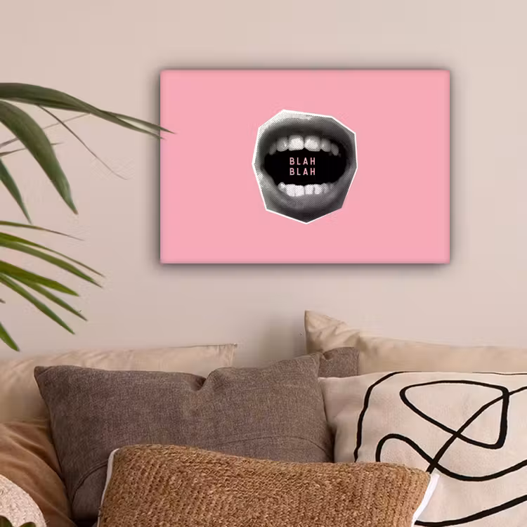 Mond - BLAH BLAH - Roze canvas 2cm klein -sfeer1