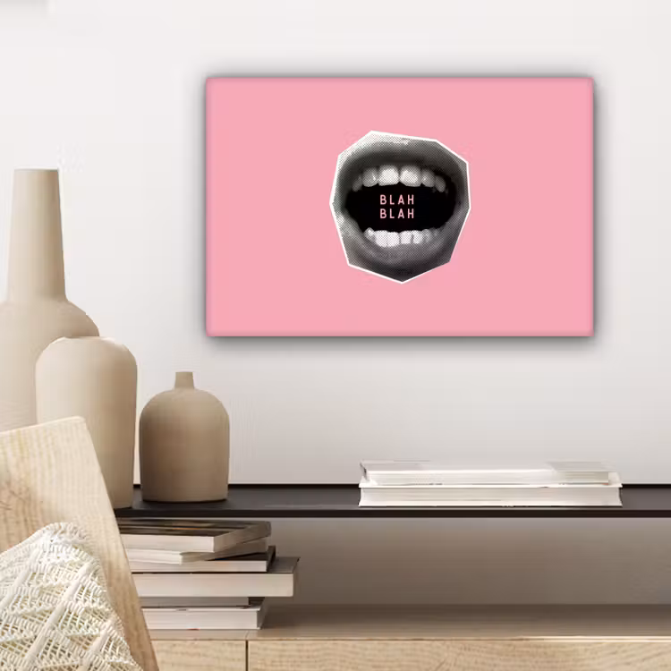 Mond - BLAH BLAH - Roze canvas 2cm klein -sfeer6