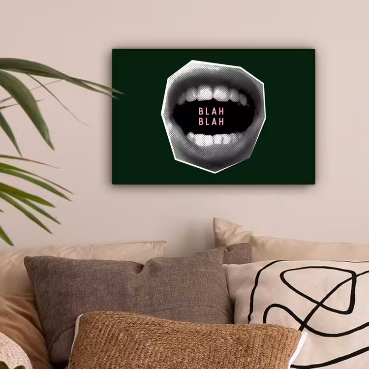 Mond - Groen - Illustratie - BLAH BLAH canvas 2cm klein -sfeer1