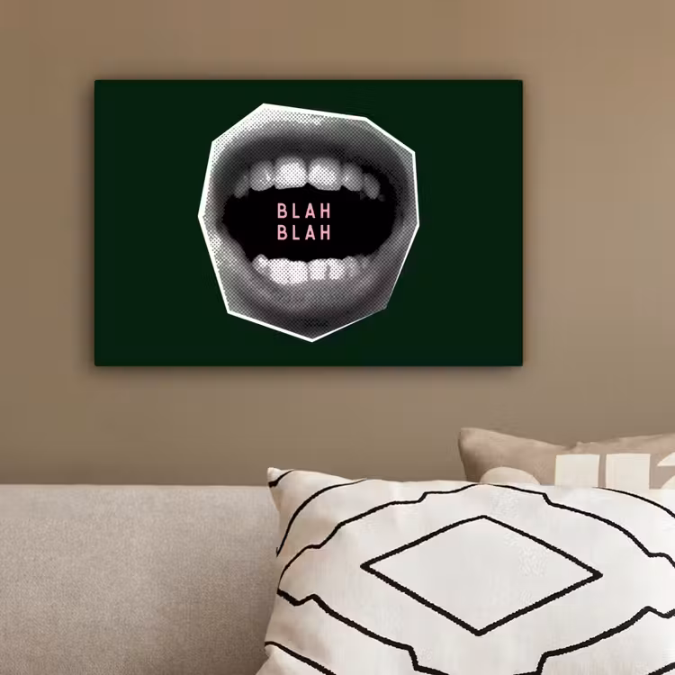 Mond - Groen - Illustratie - BLAH BLAH canvas 2cm klein -sfeer3