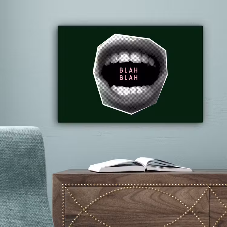 Mond - Groen - Illustratie - BLAH BLAH canvas 2cm klein -sfeer4