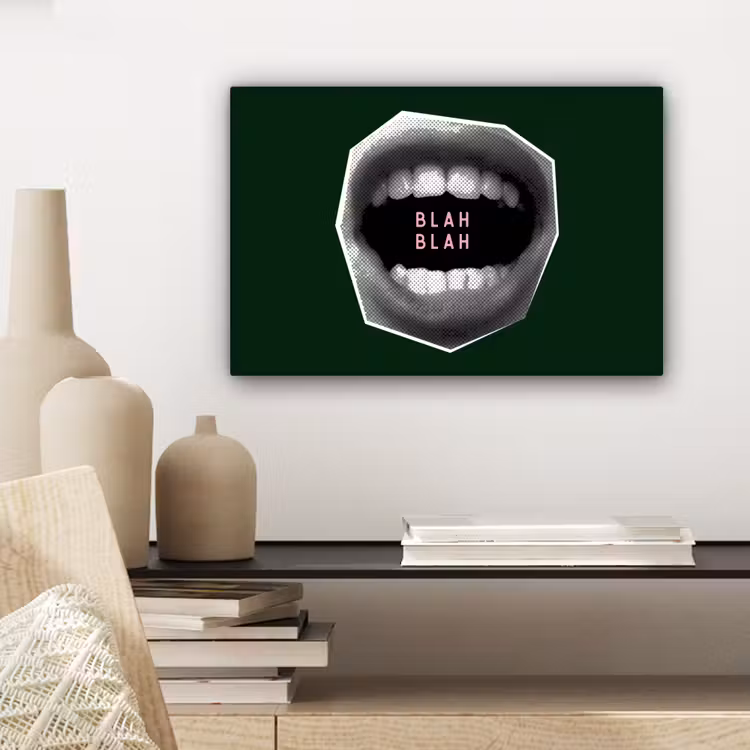 Mond - Groen - Illustratie - BLAH BLAH canvas 2cm klein -sfeer6