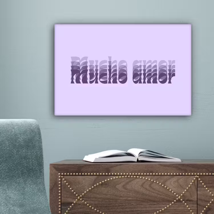 Mucho amor - Paars - Gelaagde letters canvas 2cm klein -sfeer4