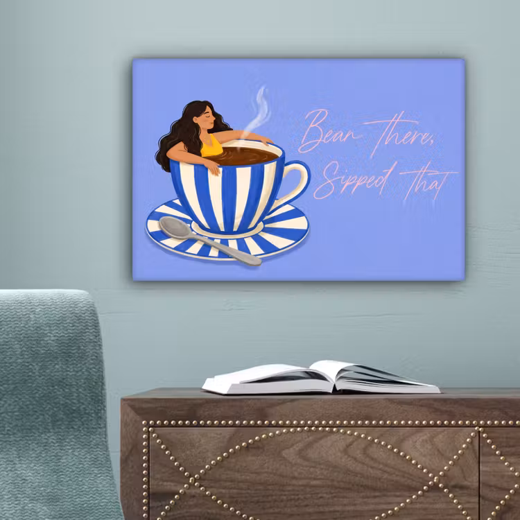 Mok - Koffie - Vrouw - Paars canvas 2cm klein -sfeer4