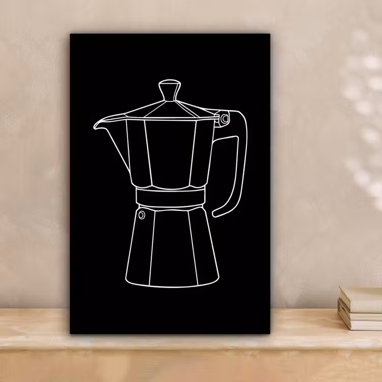 Mokkapot - Zwart - Wit - Lijntekening canvas 2cm klein -sfeer1