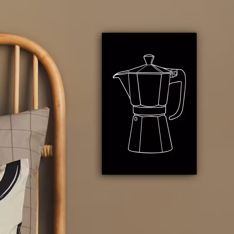 Mokkapot - Zwart - Wit - Lijntekening canvas 2cm klein -sfeer3