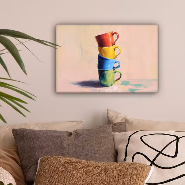 Mokken - Gestapeld - Keramiek - Kleurrijk canvas 2cm klein -sfeer1