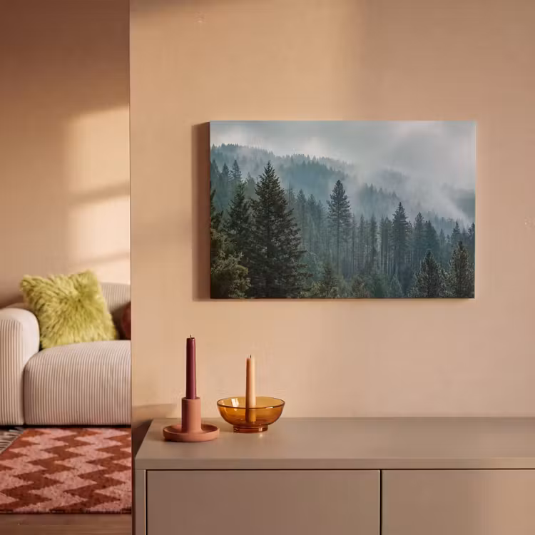 Naaldwoud - Bergen - Mist canvas 2cm klein -sfeer1